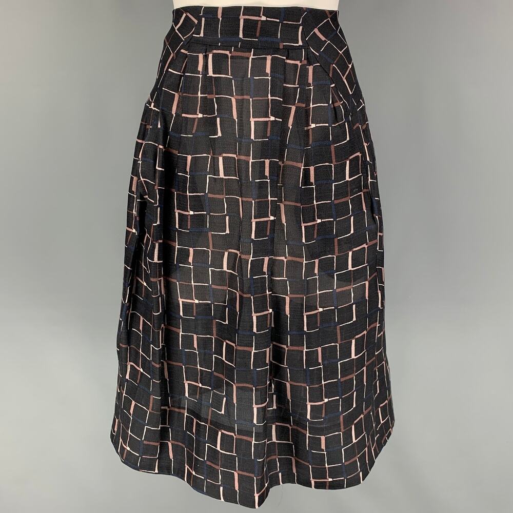 MARNI Size 6 Black Taupe Silk Wool Pleated Skirt